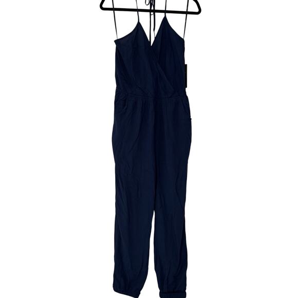 Lulu's Learning to Fly Halter Jumpsuit Womens Large Cinched Waist Backless Blue - Picture 2 of 16